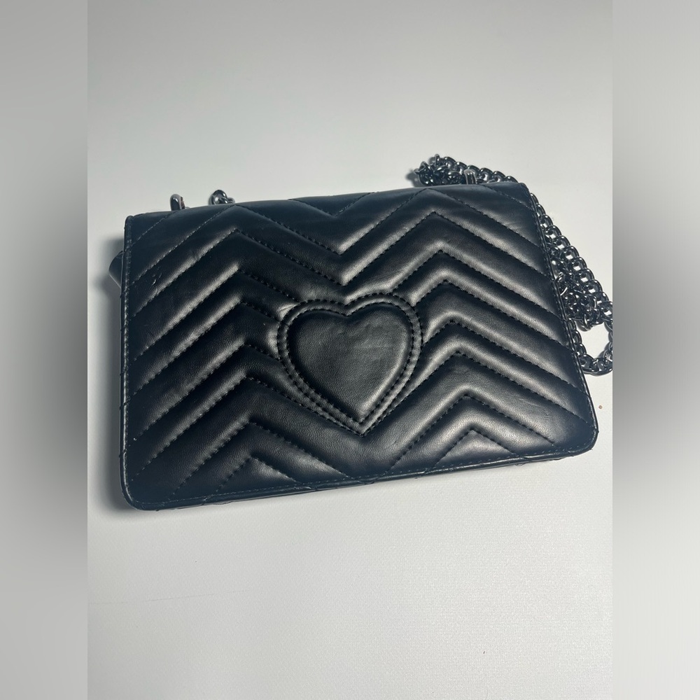 Black Quilted Shoulder Bag with Chain Strap - Picture 6 of 7